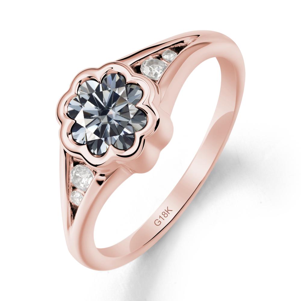 Split Band Flower Shaped Grey Moissanite Ring - LUO Jewelry #metal_18k rose gold