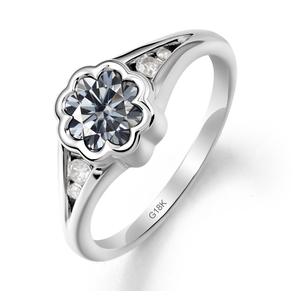 Split Band Flower Shaped Grey Moissanite Ring - LUO Jewelry #metal_18k white gold