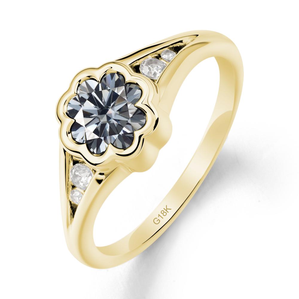 Split Band Flower Shaped Grey Moissanite Ring - LUO Jewelry #metal_18k yellow gold