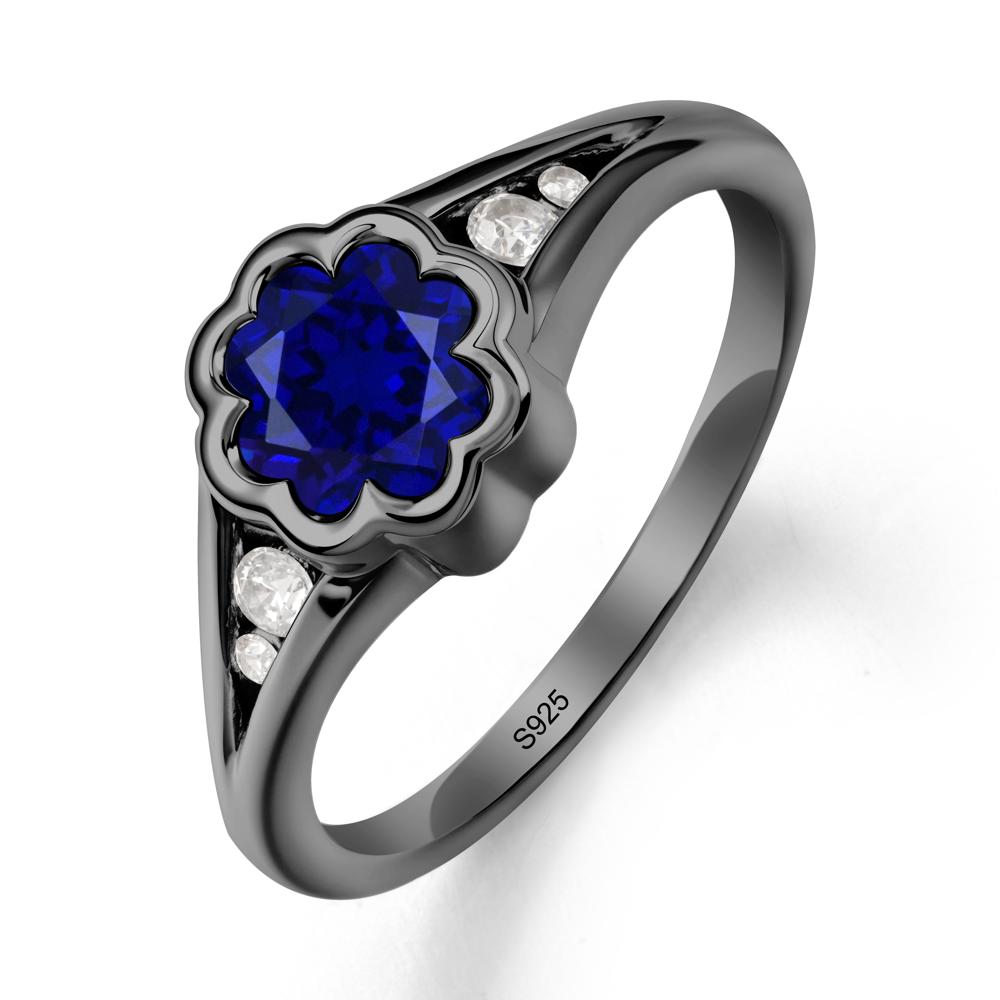 Bezel Setting Split Band Sapphire Ring - LUO Jewelry #metal_black finish sterling silver