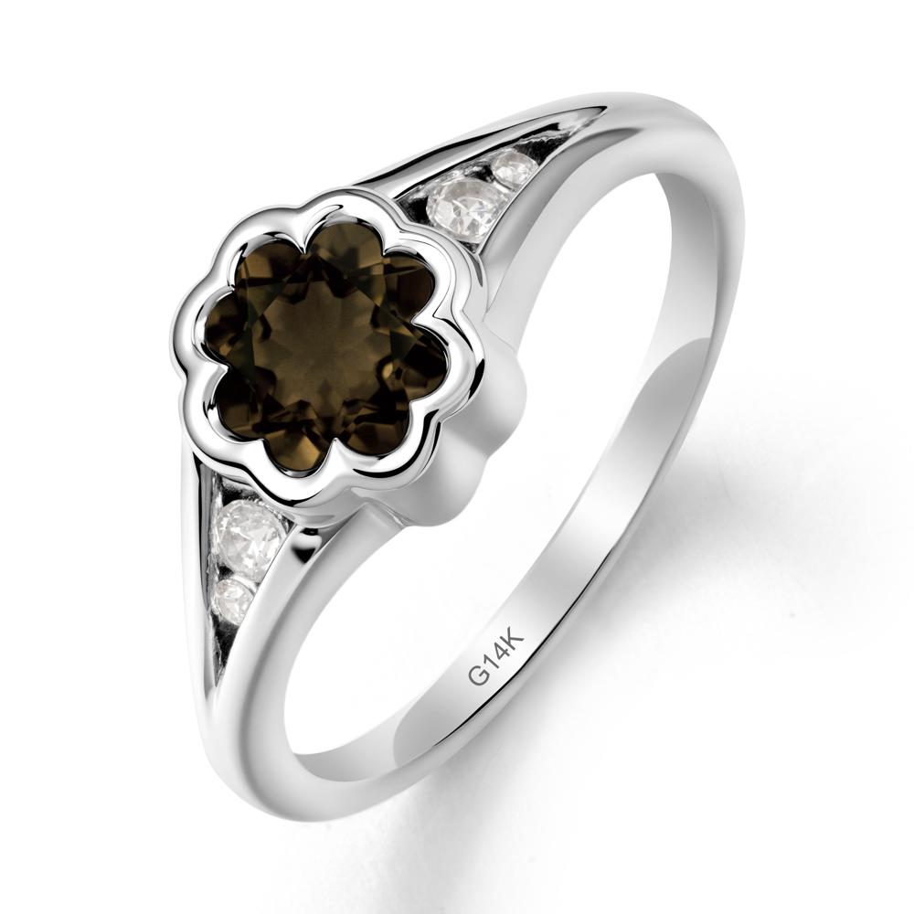 Split Band Flower Shaped Smoky Quartz Ring - LUO Jewelry #metal_14k white gold