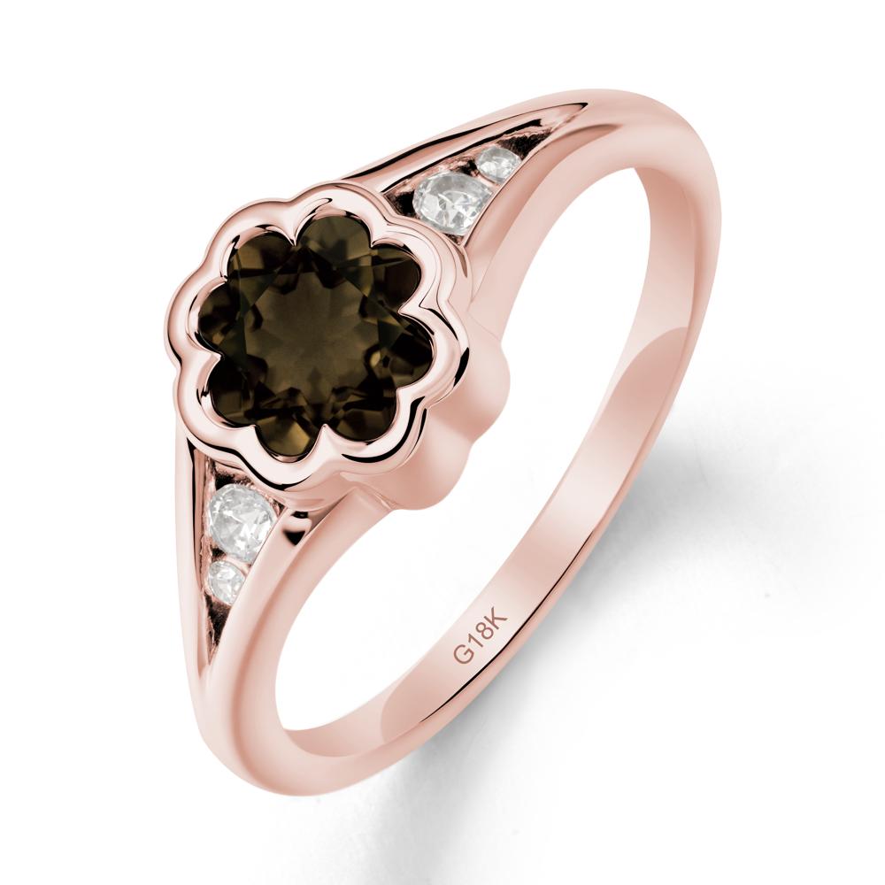 Split Band Flower Shaped Smoky Quartz Ring - LUO Jewelry #metal_18k rose gold