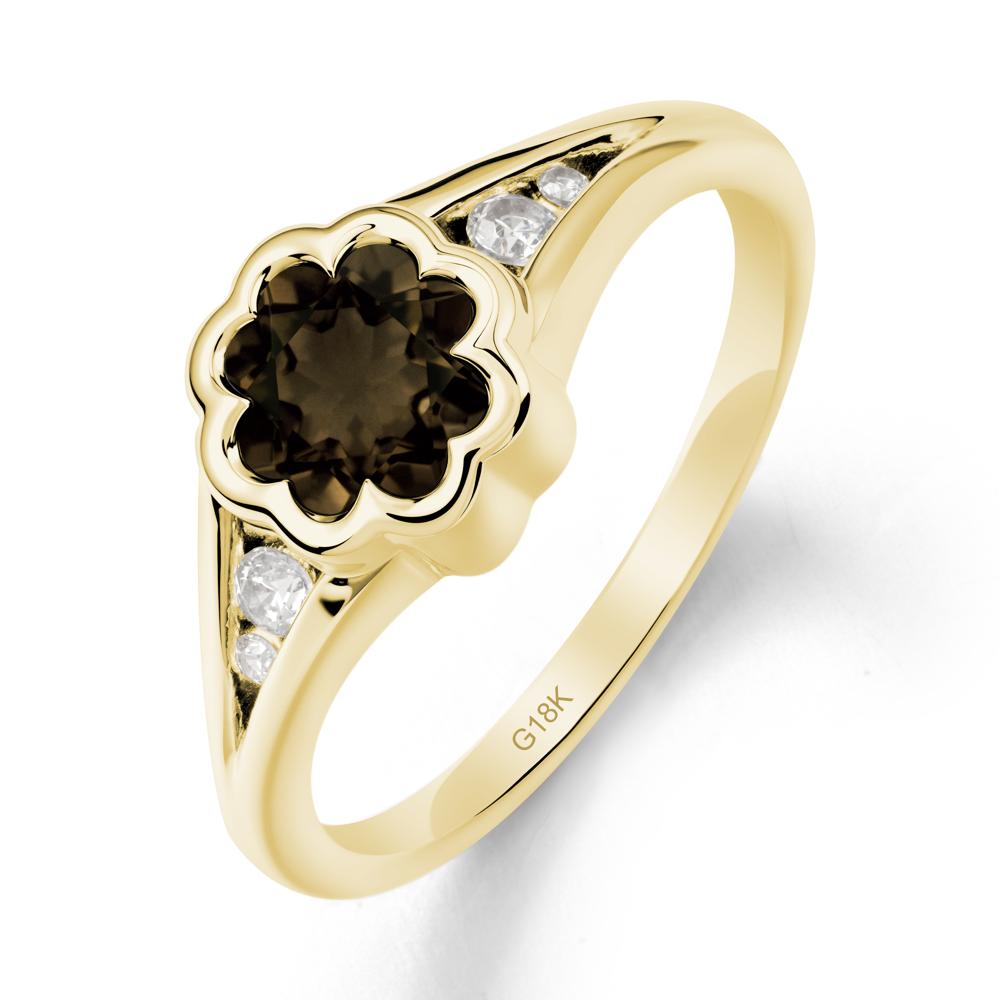 Split Band Flower Shaped Smoky Quartz Ring - LUO Jewelry #metal_18k yellow gold