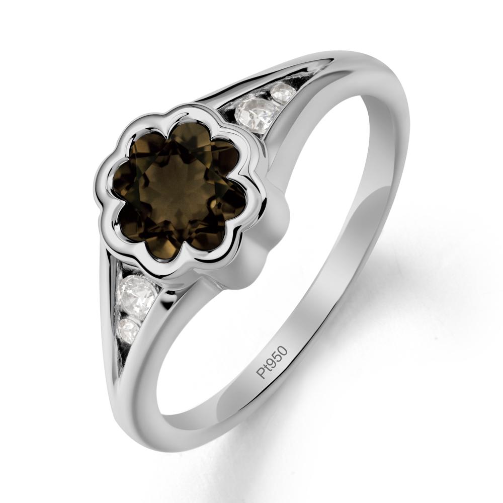 Split Band Flower Shaped Smoky Quartz Ring - LUO Jewelry #metal_platinum