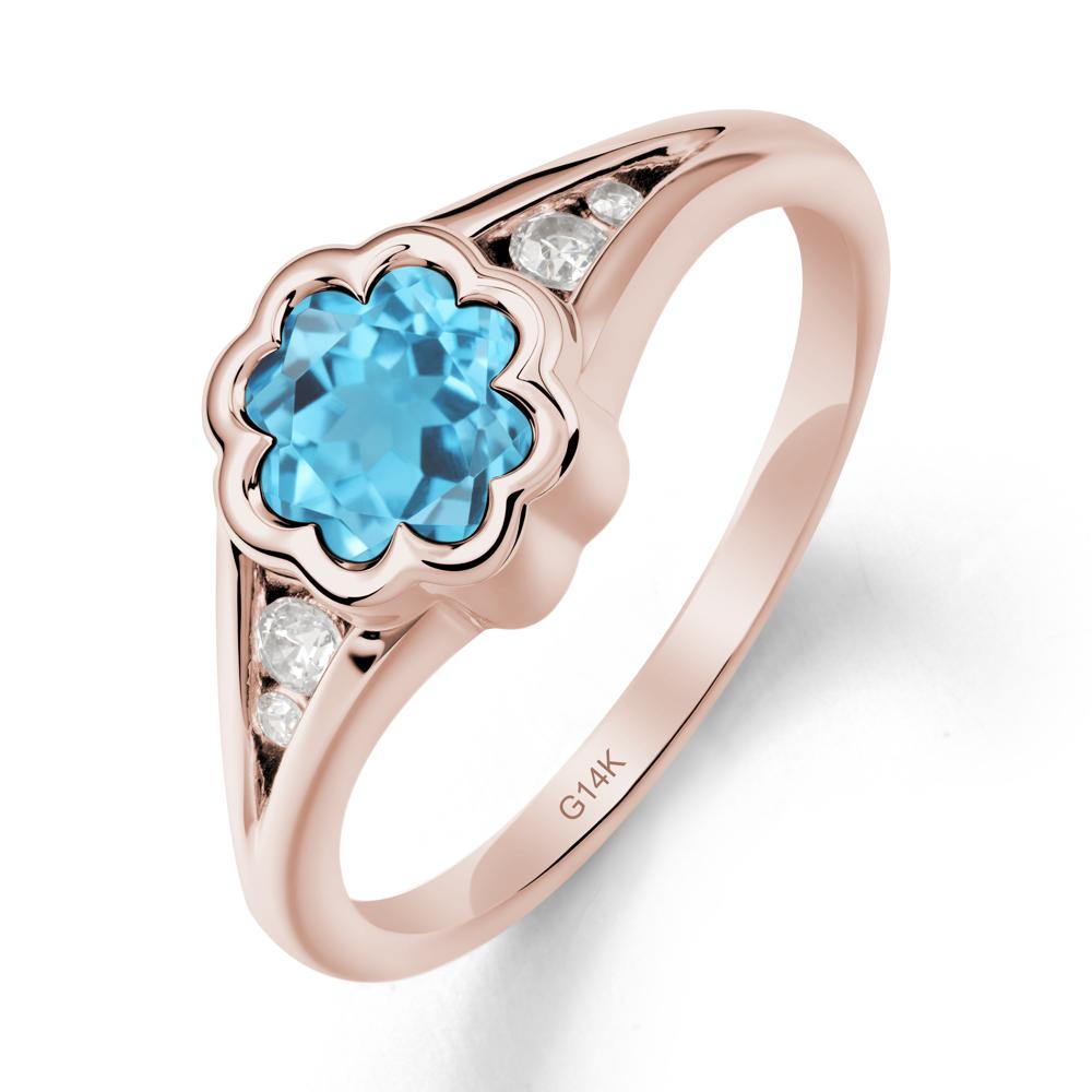 Flower Shaped Swiss Blue Topaz Ring with Bezel Setting - LUO Jewelry #metal_14k rose gold