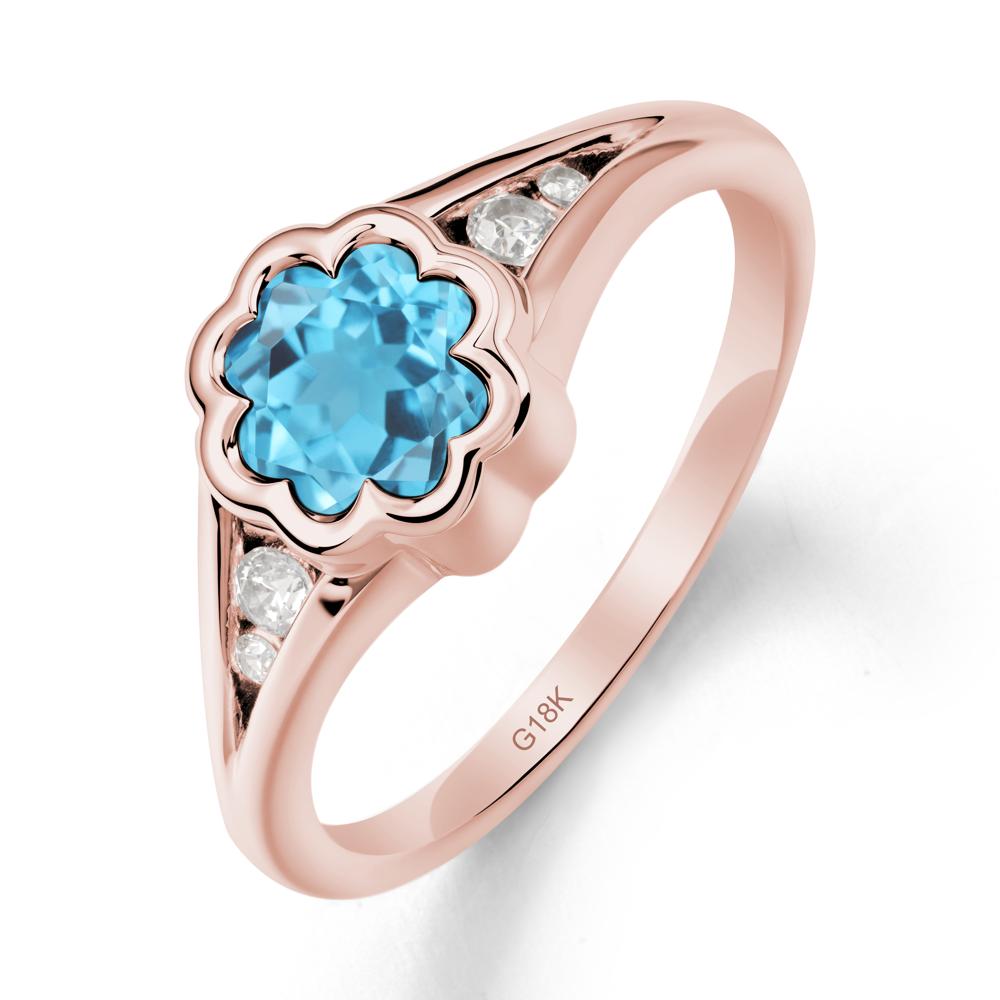 Flower Shaped Swiss Blue Topaz Ring with Bezel Setting - LUO Jewelry #metal_18k rose gold