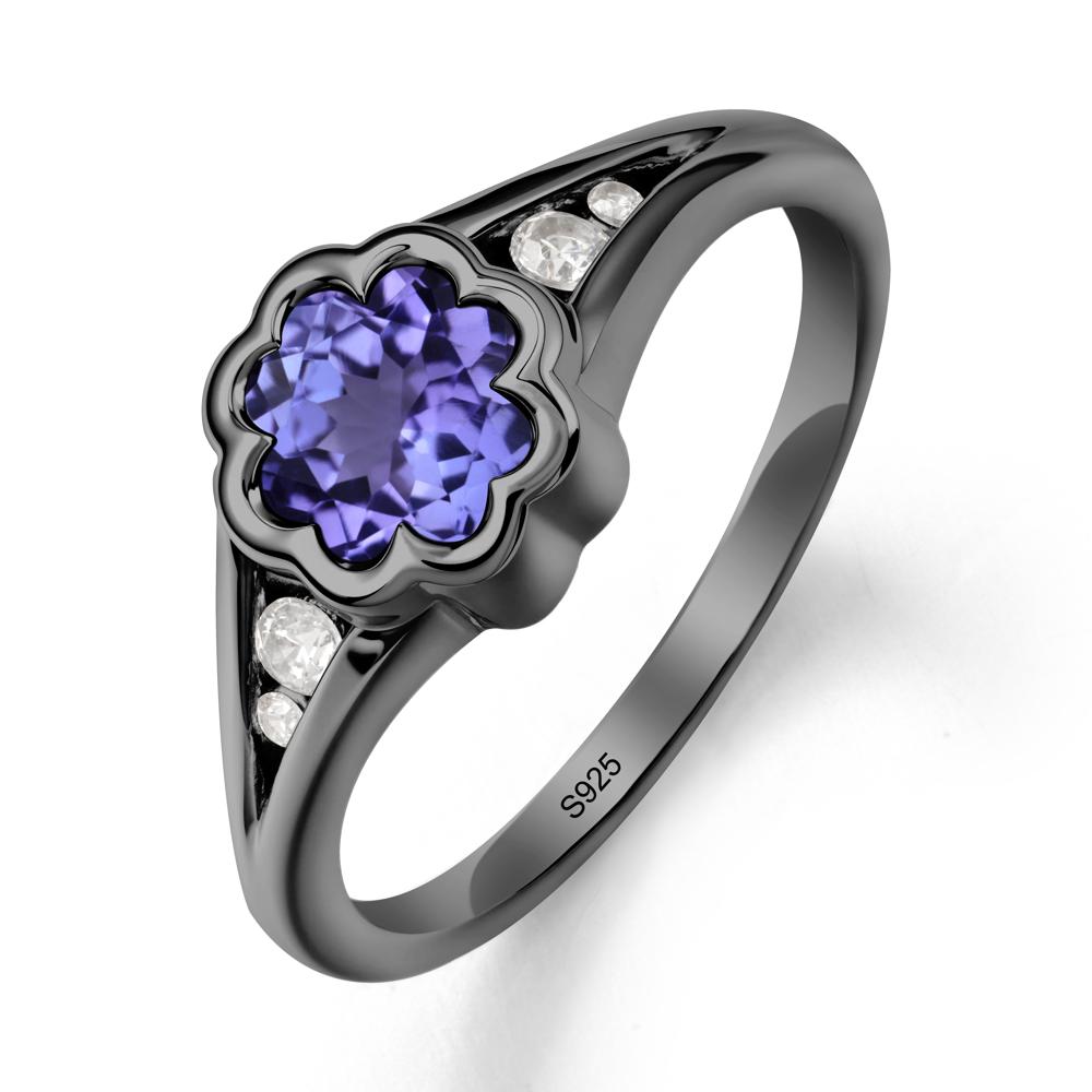 Bezel Setting Split Band Tanzanite Ring - LUO Jewelry #metal_black finish sterling silver