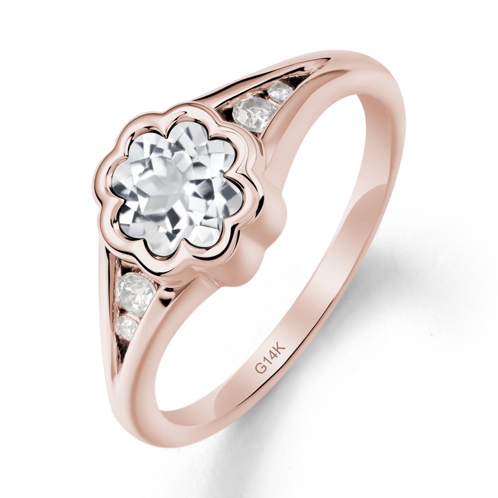 Split Band Flower Shaped White Topaz Ring - LUO Jewelry #metal_14k rose gold