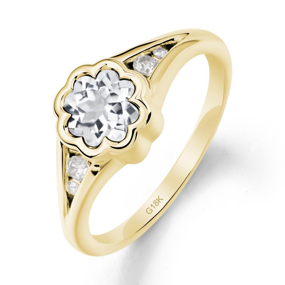 Split Band Flower Shaped White Topaz Ring - LUO Jewelry #metal_18k yellow gold