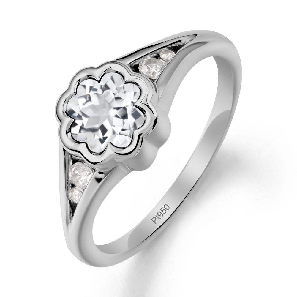 Split Band Flower Shaped White Topaz Ring - LUO Jewelry #metal_platinum