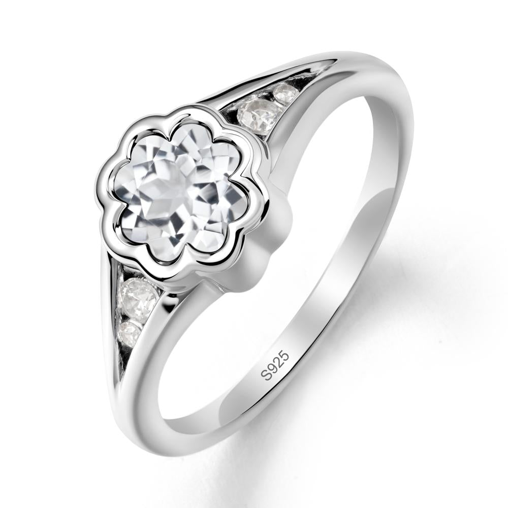 Split Band Flower Shaped White Topaz Ring - LUO Jewelry #metal_sterling silver