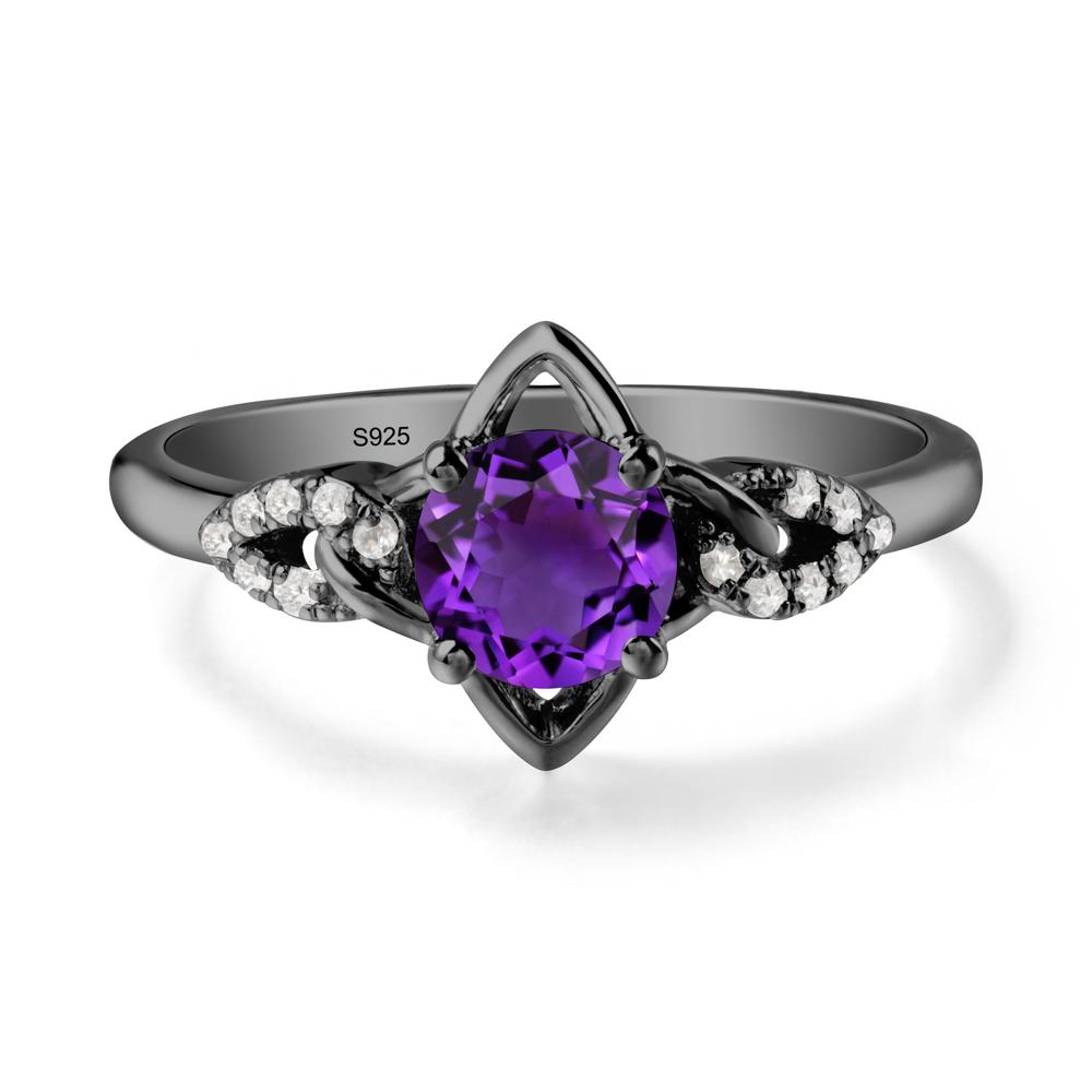 Round Amethyst Ring with Geometric Line - LUO Jewelry #metal_black finish sterling silver