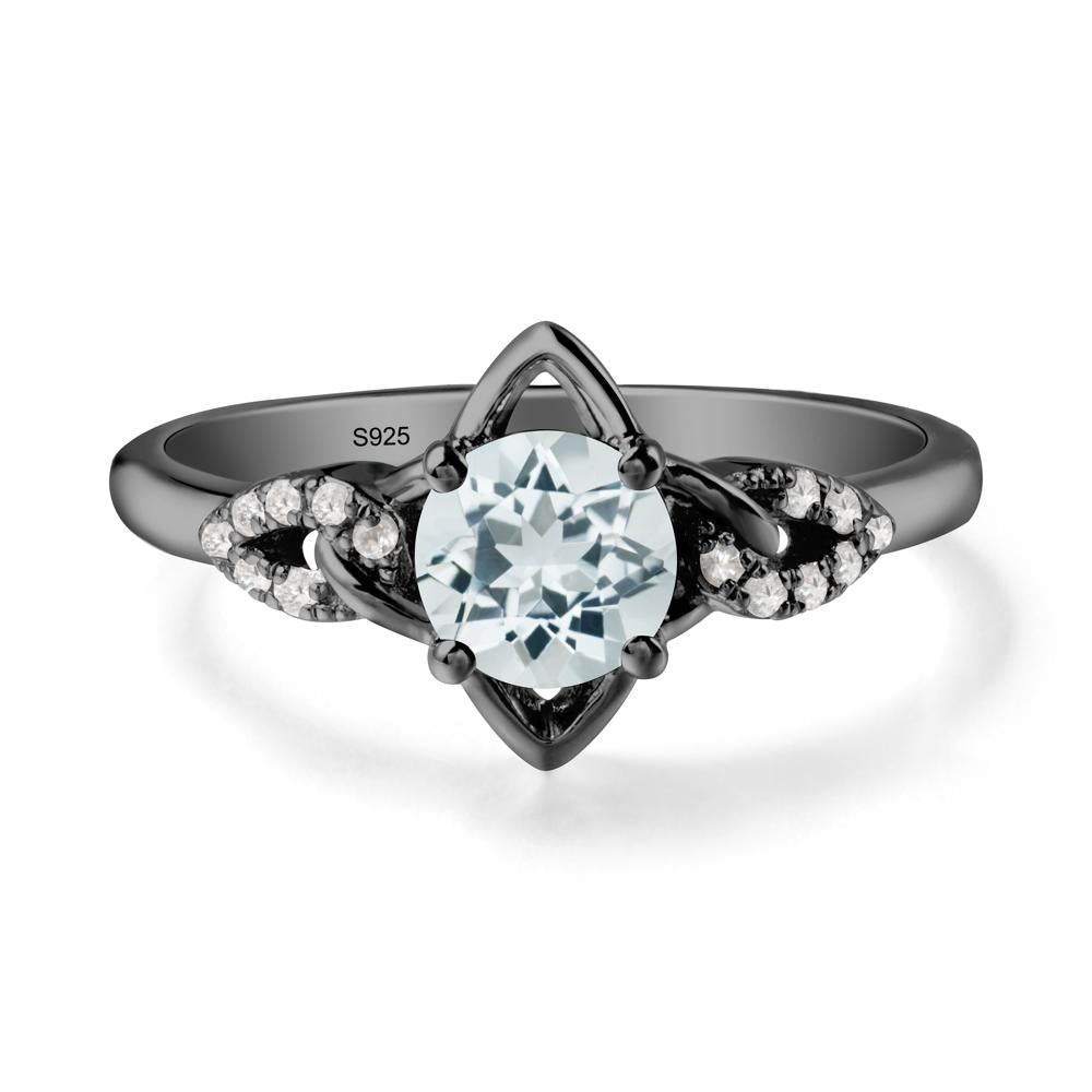 Floral Inspired Aquamarine Ring with Leaves - LUO Jewelry #metal_black finish sterling silver