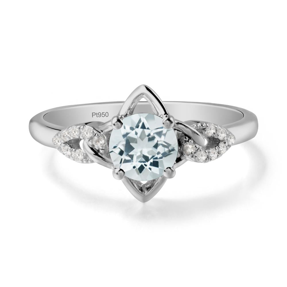 Floral Inspired Aquamarine Ring with Leaves - LUO Jewelry #metal_platinum