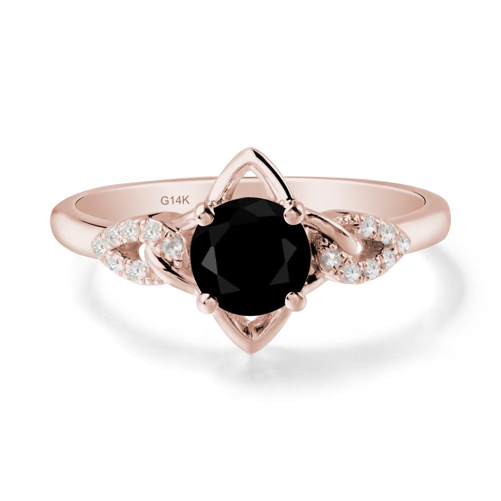 Round Black Spinel Ring with Geometric Line - LUO Jewelry #metal_14k rose gold