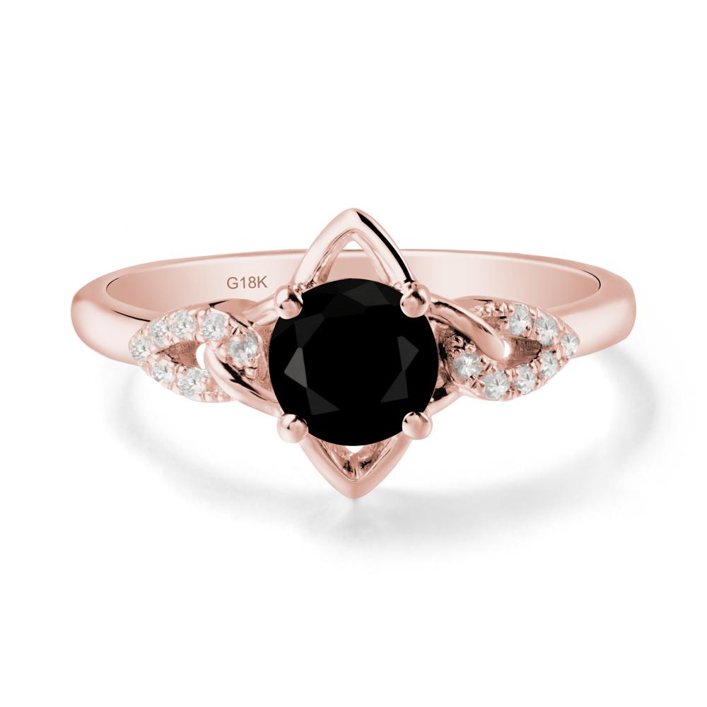 Round Black Spinel Ring with Geometric Line - LUO Jewelry #metal_18k rose gold