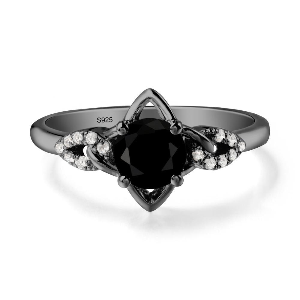 Round Black Spinel Ring with Geometric Line - LUO Jewelry #metal_black finish sterling silver