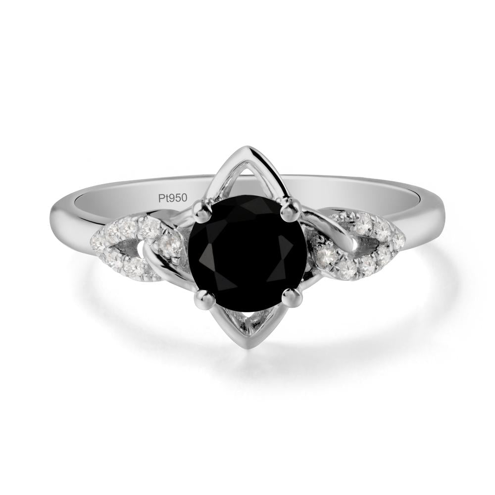 Round Black Spinel Ring with Geometric Line - LUO Jewelry #metal_platinum