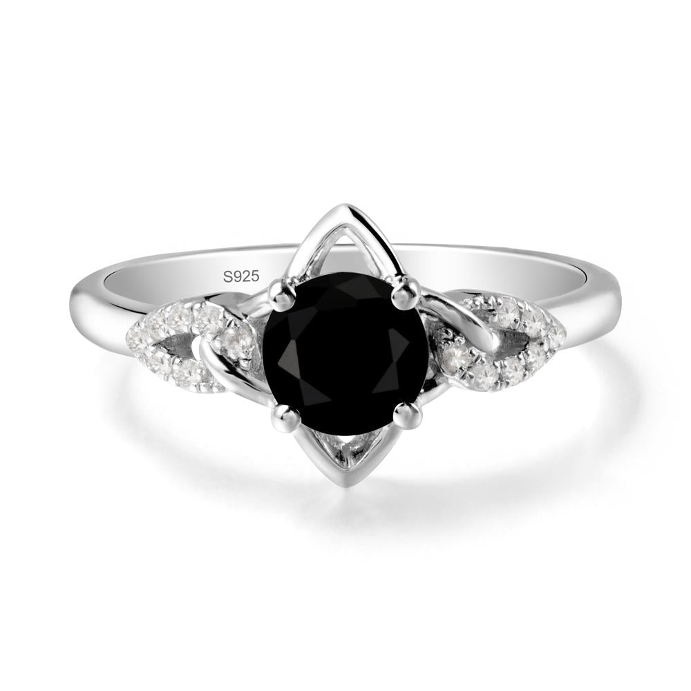 Round Black Spinel Ring with Geometric Line - LUO Jewelry #metal_sterling silver