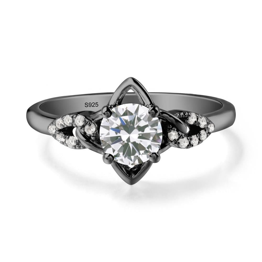 Round Cubic Zirconia Ring with Geometric Line - LUO Jewelry #metal_black finish sterling silver