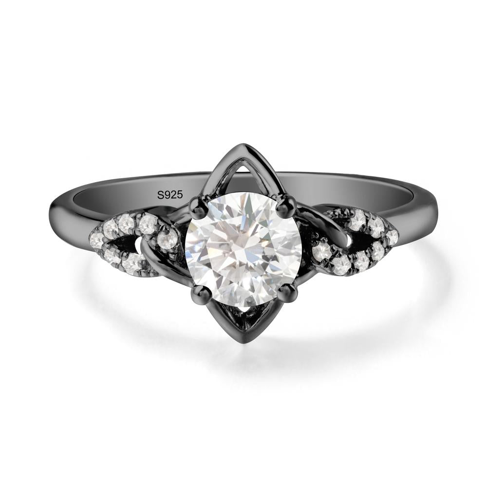 Floral Inspired Diamond Ring with Leaves - LUO Jewelry #metal_black finish sterling silver