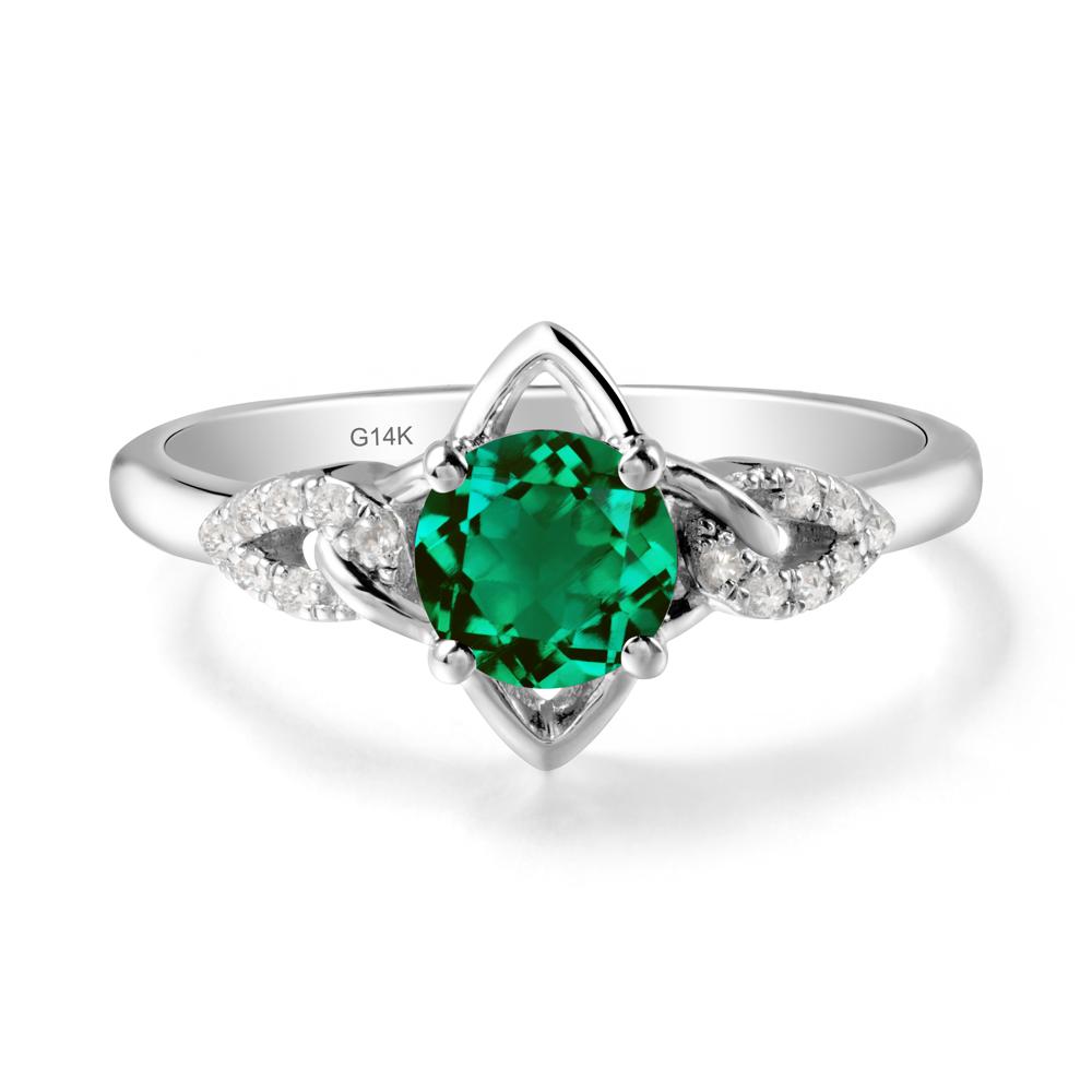 Floral Inspired Emerald Ring with Leaves - LUO Jewelry #metal_14k white gold