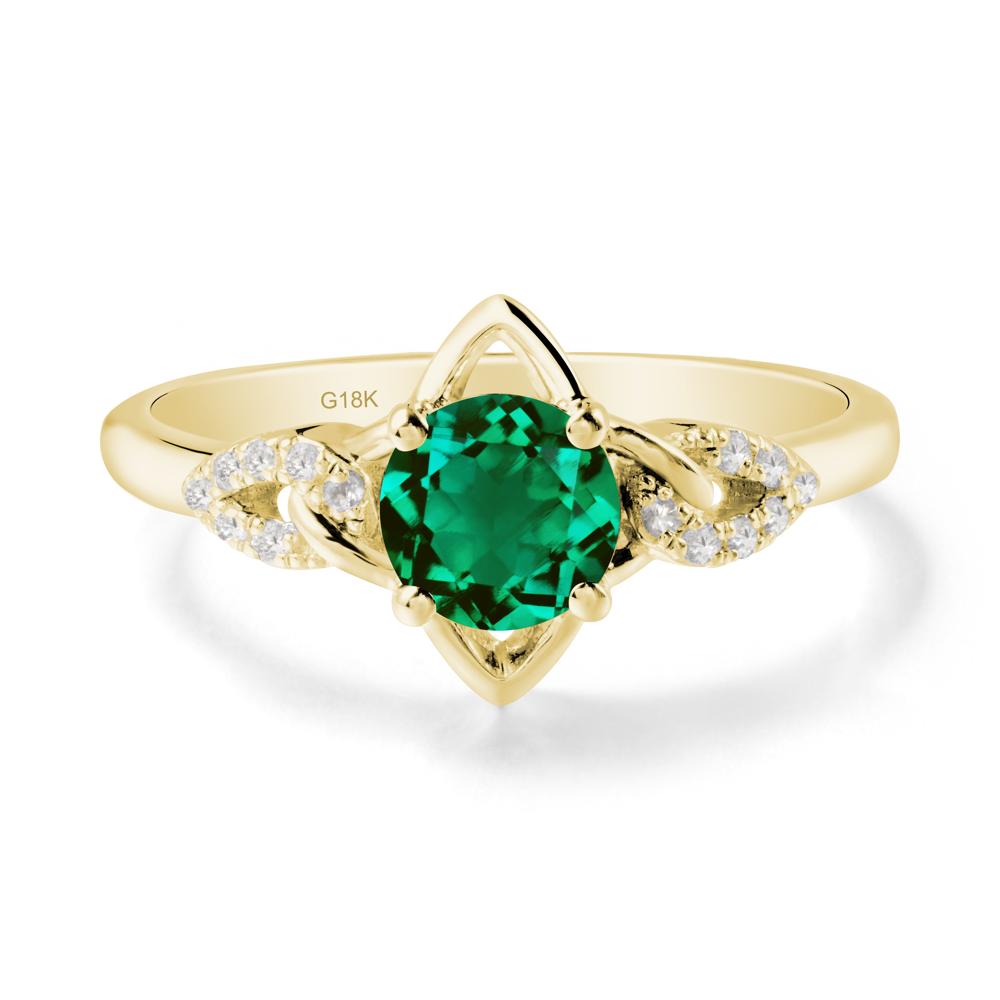 Floral Inspired Emerald Ring with Leaves - LUO Jewelry #metal_18k yellow gold