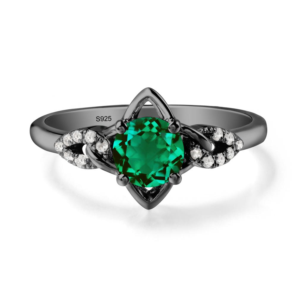 Floral Inspired Emerald Ring with Leaves - LUO Jewelry #metal_black finish sterling silver