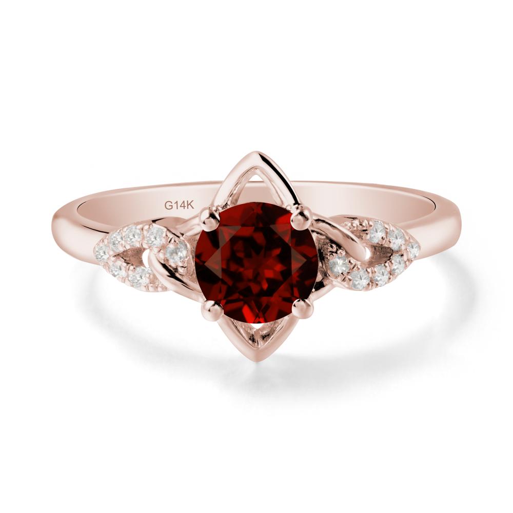 Round Garnet Ring with Geometric Line - LUO Jewelry #metal_14k rose gold