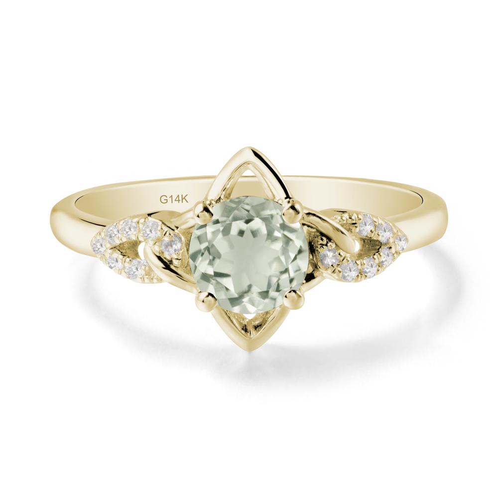 Floral Inspired Green Amethyst Ring with Leaves - LUO Jewelry #metal_14k yellow gold