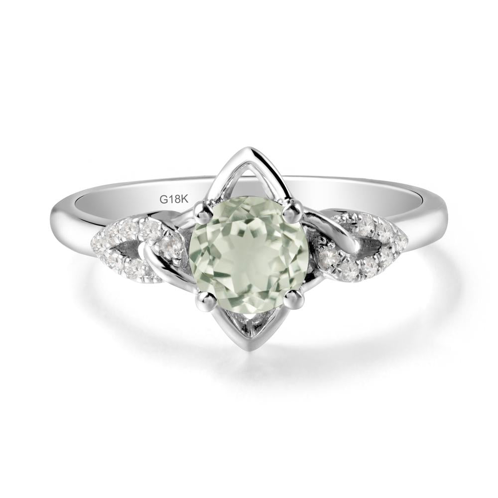 Floral Inspired Green Amethyst Ring with Leaves - LUO Jewelry #metal_18k white gold