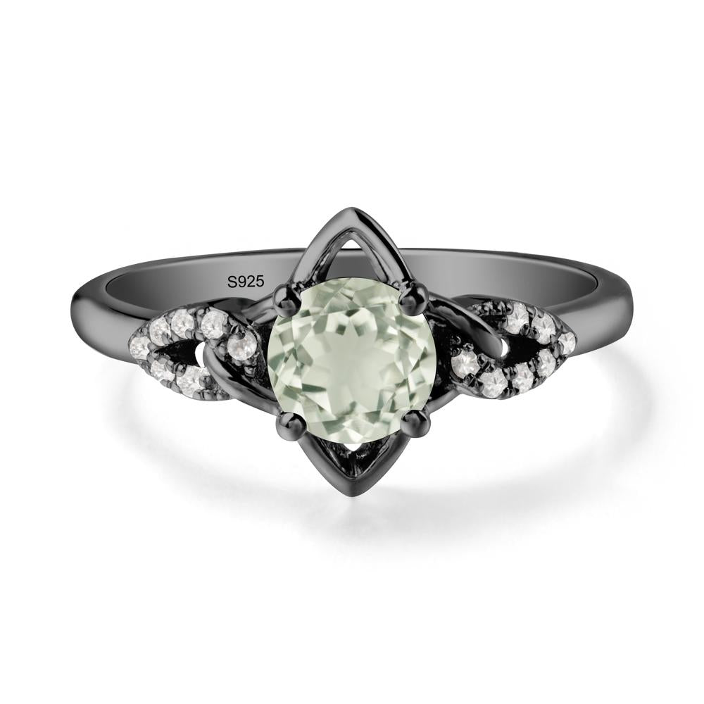 Floral Inspired Green Amethyst Ring with Leaves - LUO Jewelry #metal_black finish sterling silver