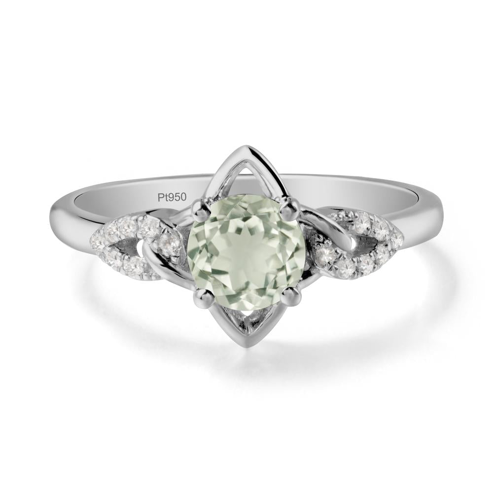 Floral Inspired Green Amethyst Ring with Leaves - LUO Jewelry #metal_platinum