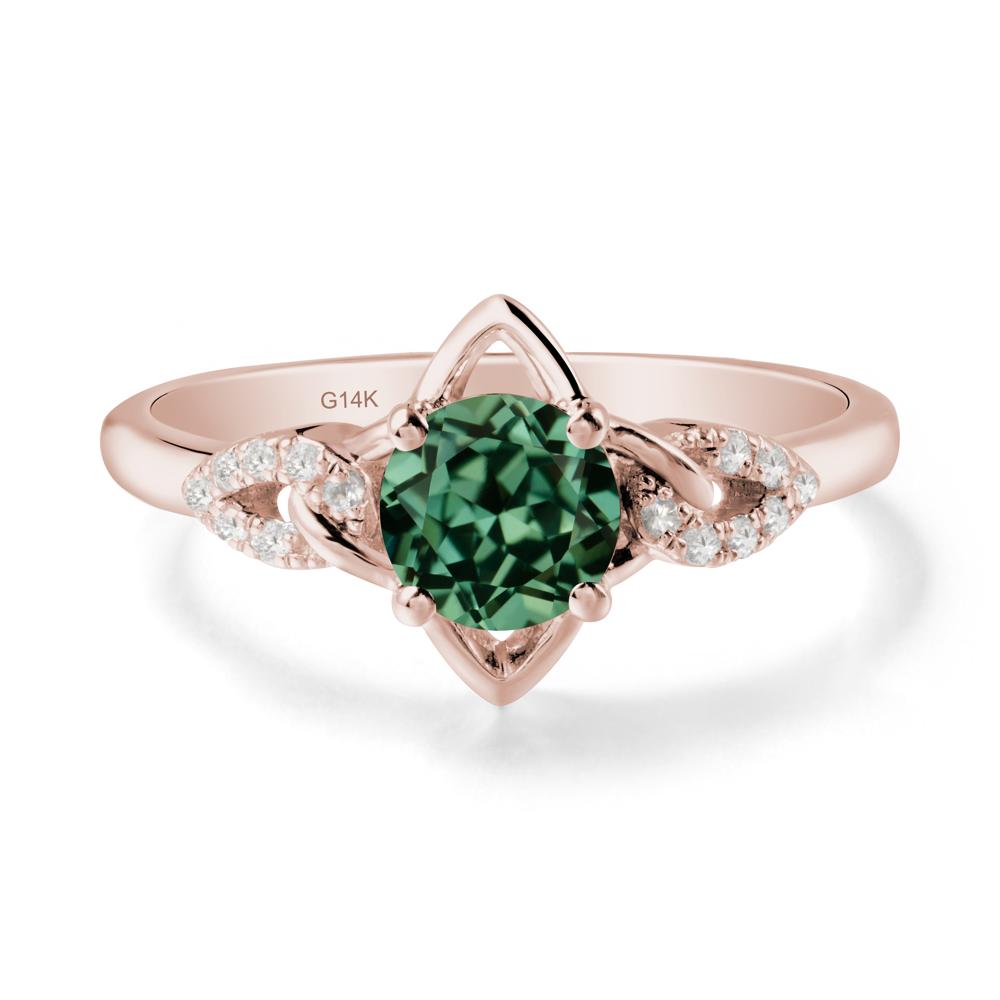 Round Green Sapphire Ring with Geometric Line - LUO Jewelry #metal_14k rose gold