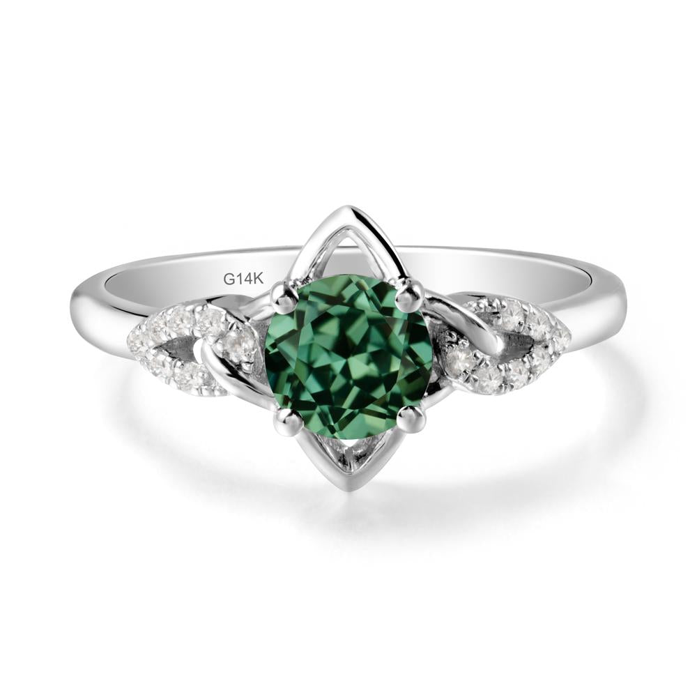 Round Green Sapphire Ring with Geometric Line - LUO Jewelry #metal_14k white gold