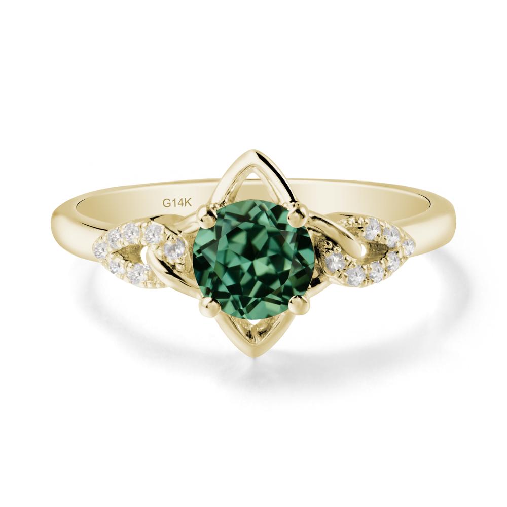 Round Green Sapphire Ring with Geometric Line - LUO Jewelry #metal_14k yellow gold