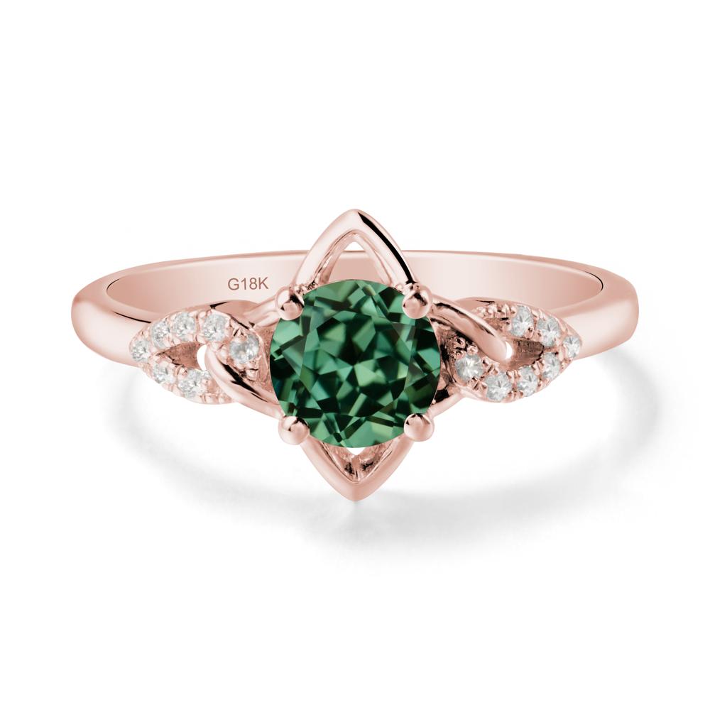 Round Green Sapphire Ring with Geometric Line - LUO Jewelry #metal_18k rose gold
