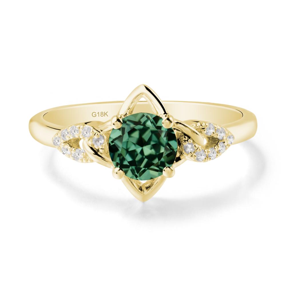 Round Green Sapphire Ring with Geometric Line - LUO Jewelry #metal_18k yellow gold