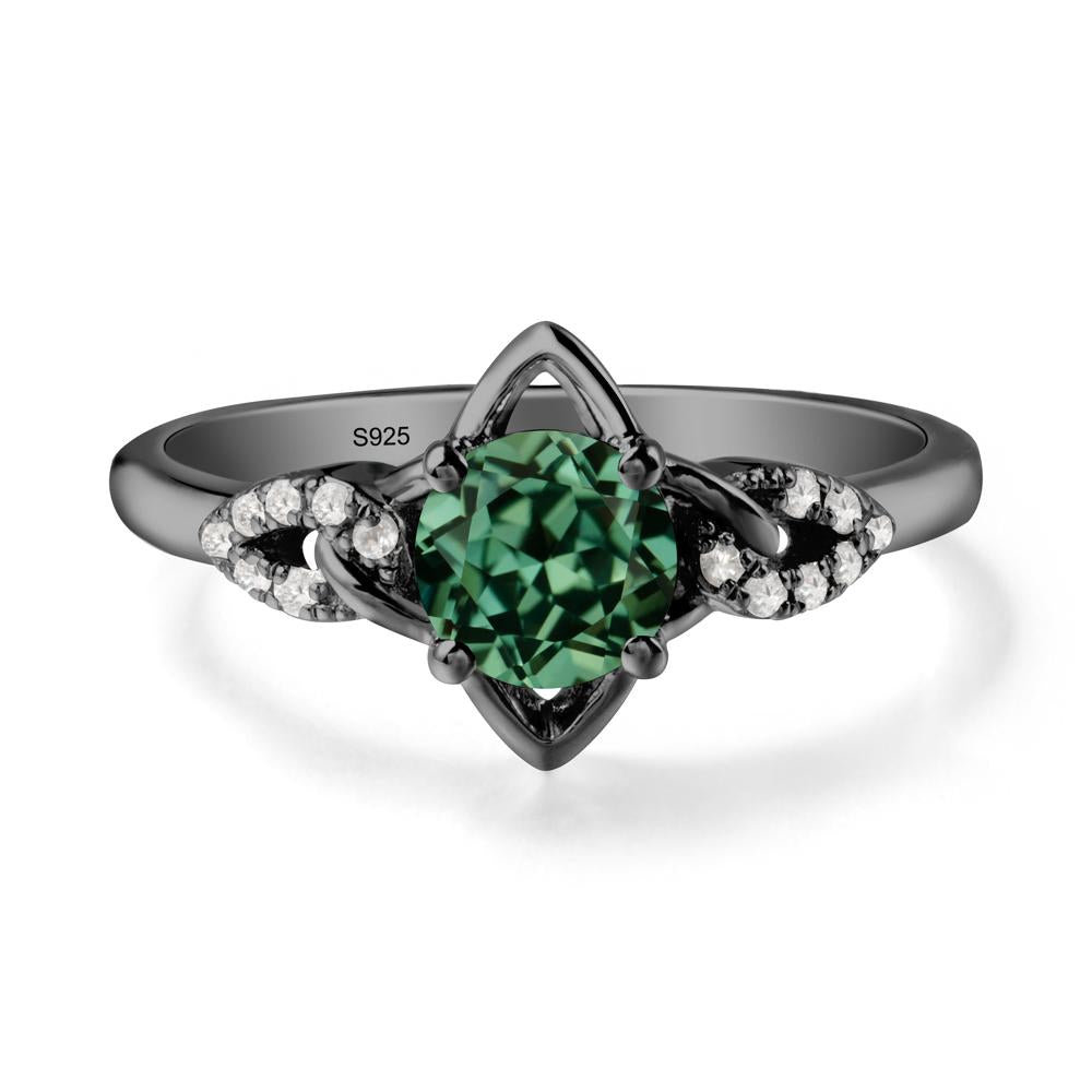 Round Green Sapphire Ring with Geometric Line - LUO Jewelry #metal_black finish sterling silver