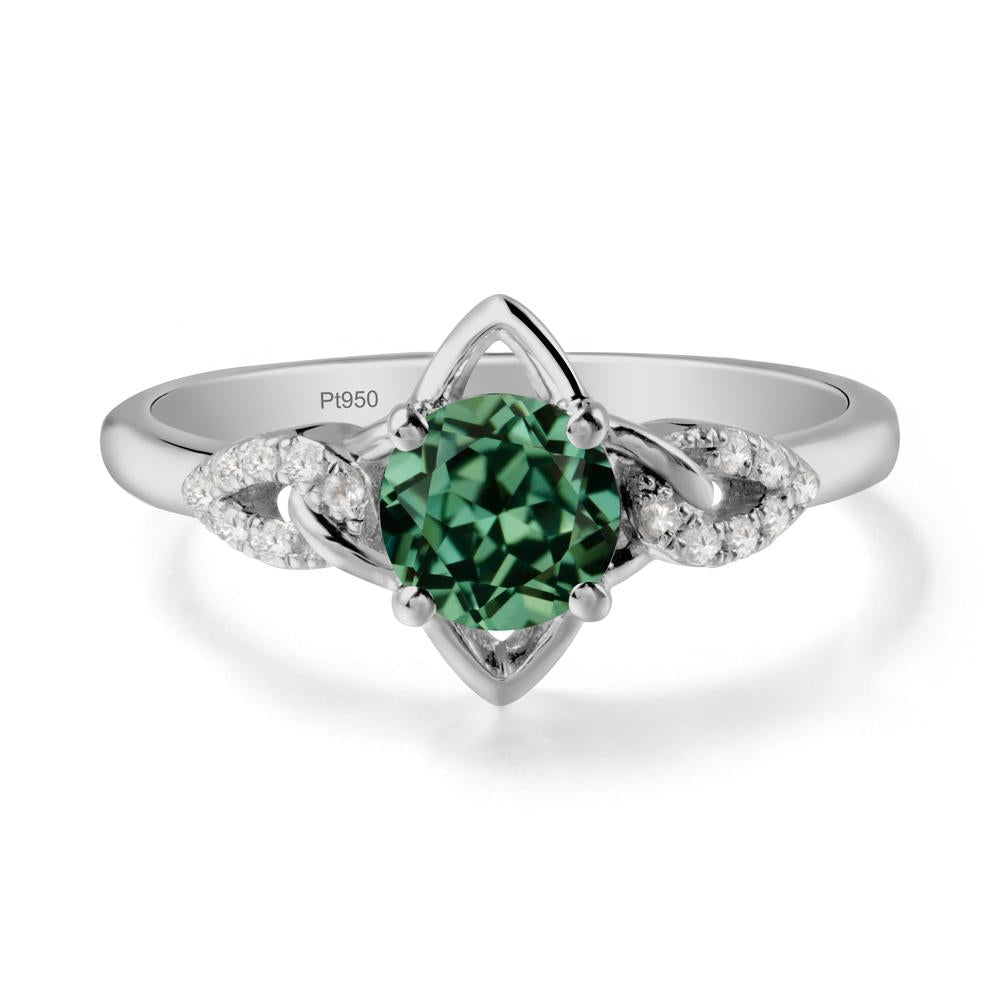 Round Green Sapphire Ring with Geometric Line - LUO Jewelry #metal_platinum