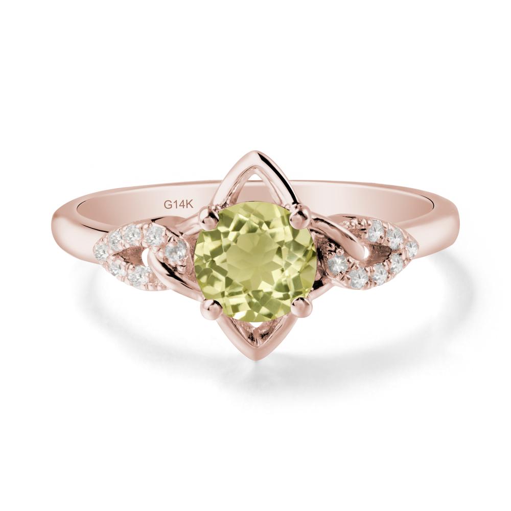 Floral Inspired Lemon Quartz Ring with Leaves - LUO Jewelry #metal_14k rose gold