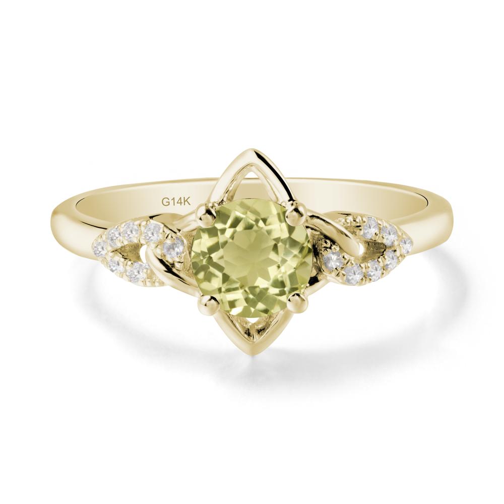 Floral Inspired Lemon Quartz Ring with Leaves - LUO Jewelry #metal_14k yellow gold