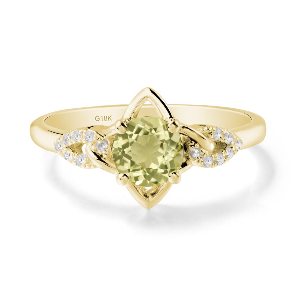 Floral Inspired Lemon Quartz Ring with Leaves - LUO Jewelry #metal_18k yellow gold