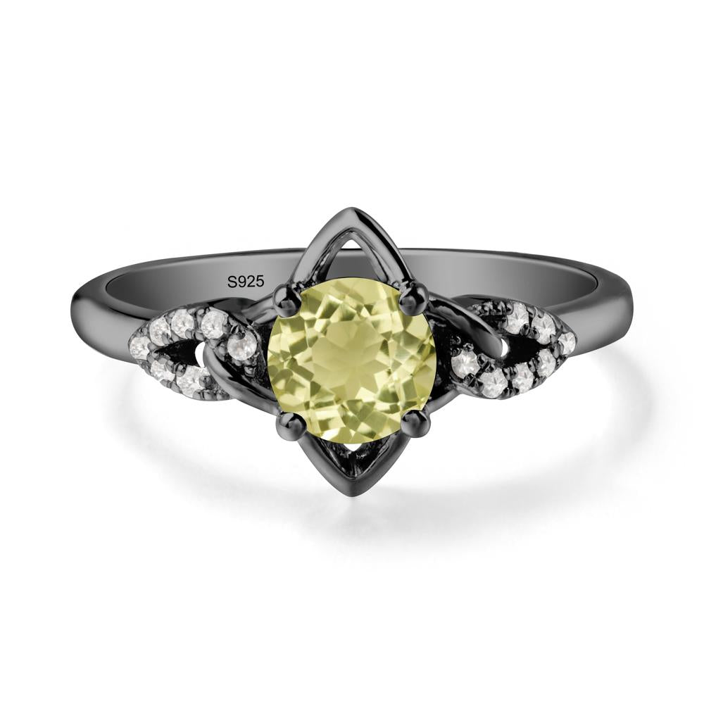 Floral Inspired Lemon Quartz Ring with Leaves - LUO Jewelry #metal_black finish sterling silver