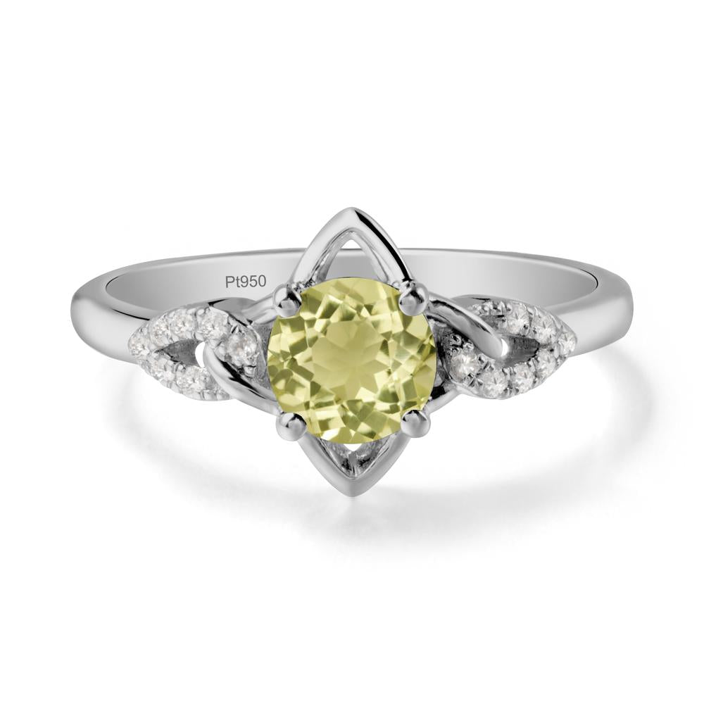 Floral Inspired Lemon Quartz Ring with Leaves - LUO Jewelry #metal_platinum