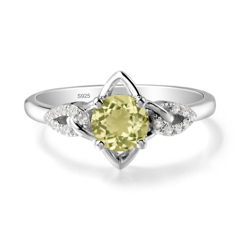Floral Inspired Lemon Quartz Ring with Leaves - LUO Jewelry #metal_sterling silver