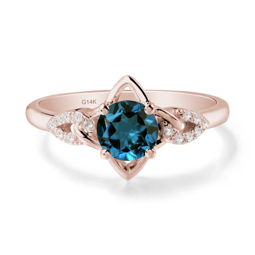 Round London Blue Topaz Ring with Geometric Line - LUO Jewelry #metal_14k rose gold