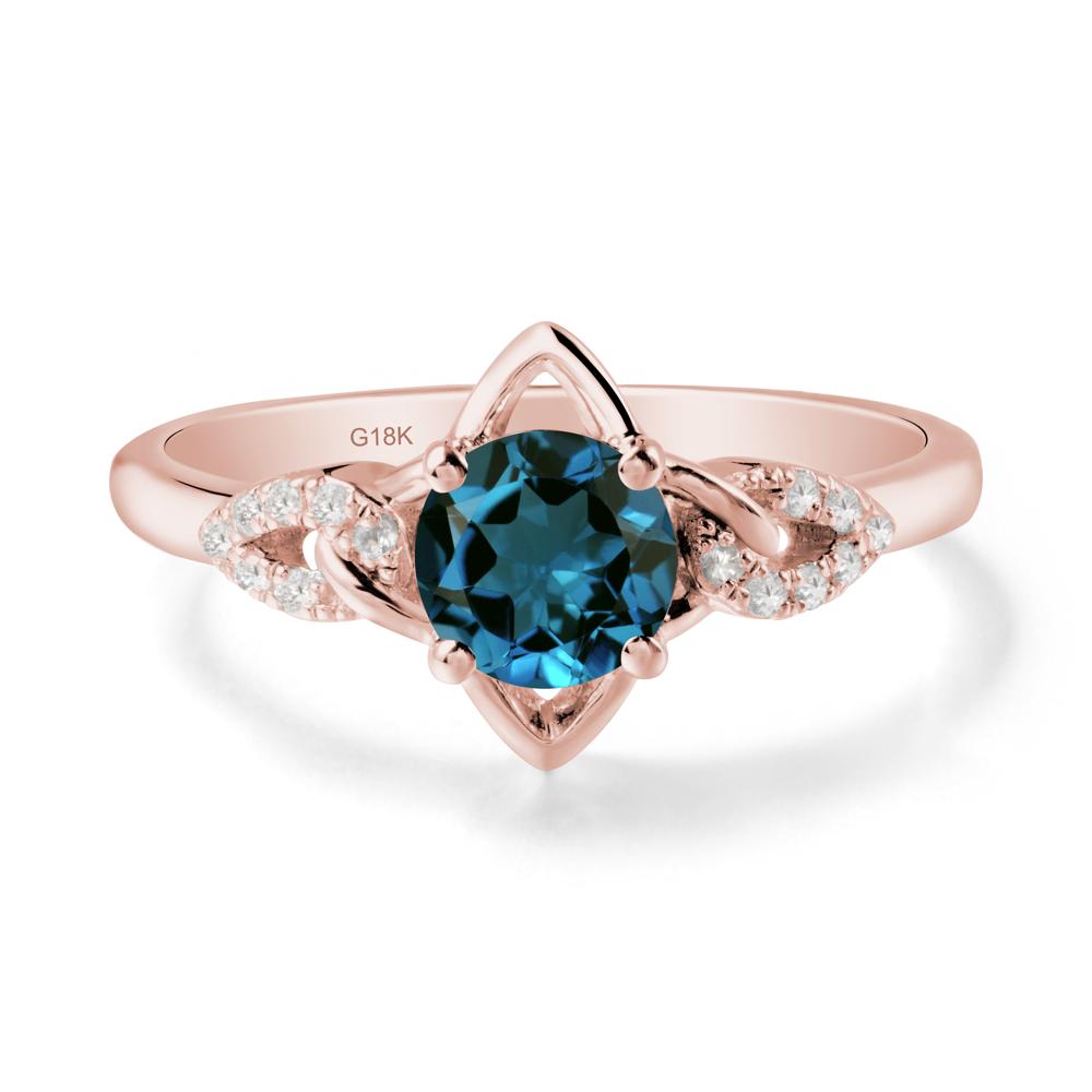 Round London Blue Topaz Ring with Geometric Line - LUO Jewelry #metal_18k rose gold