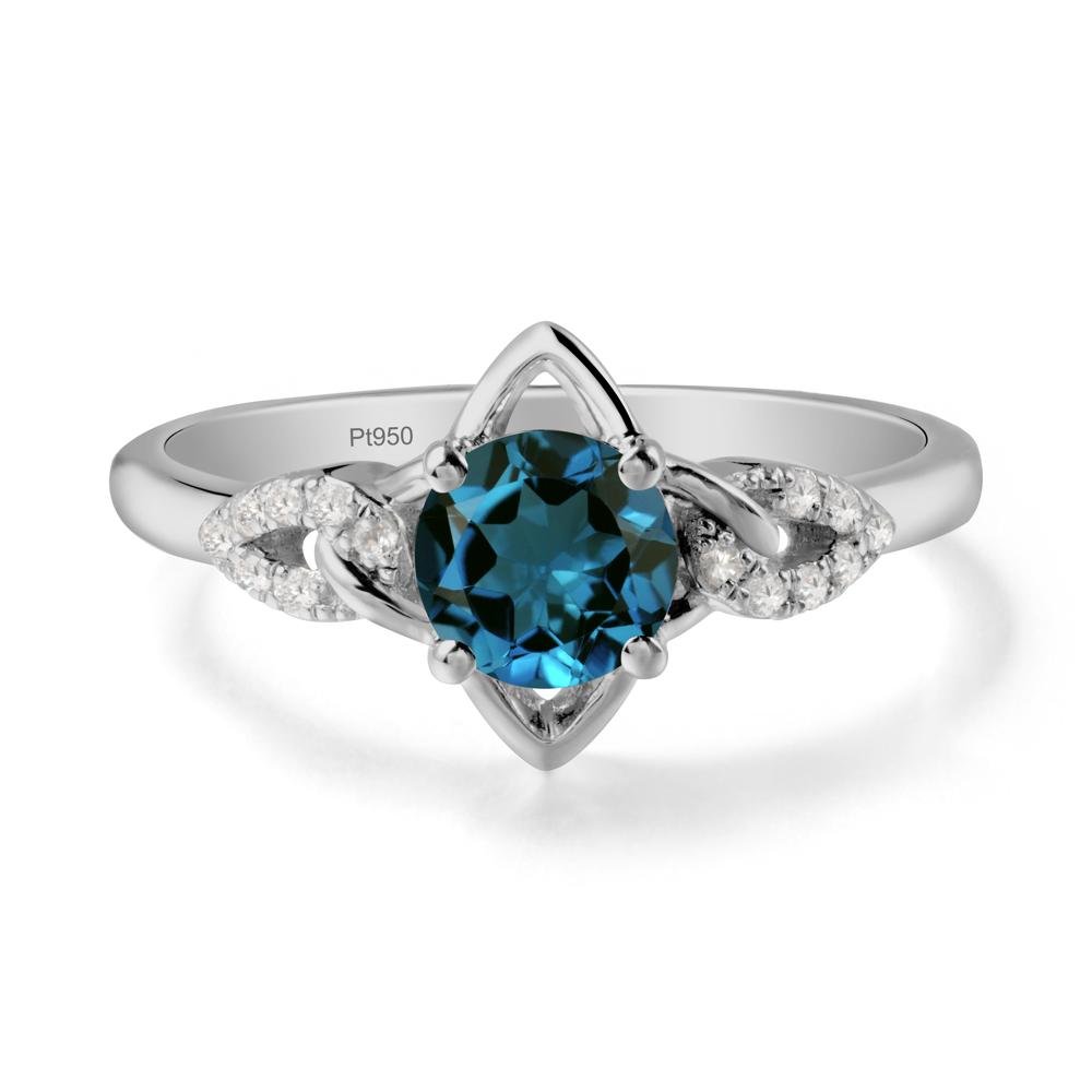 Round London Blue Topaz Ring with Geometric Line - LUO Jewelry #metal_platinum