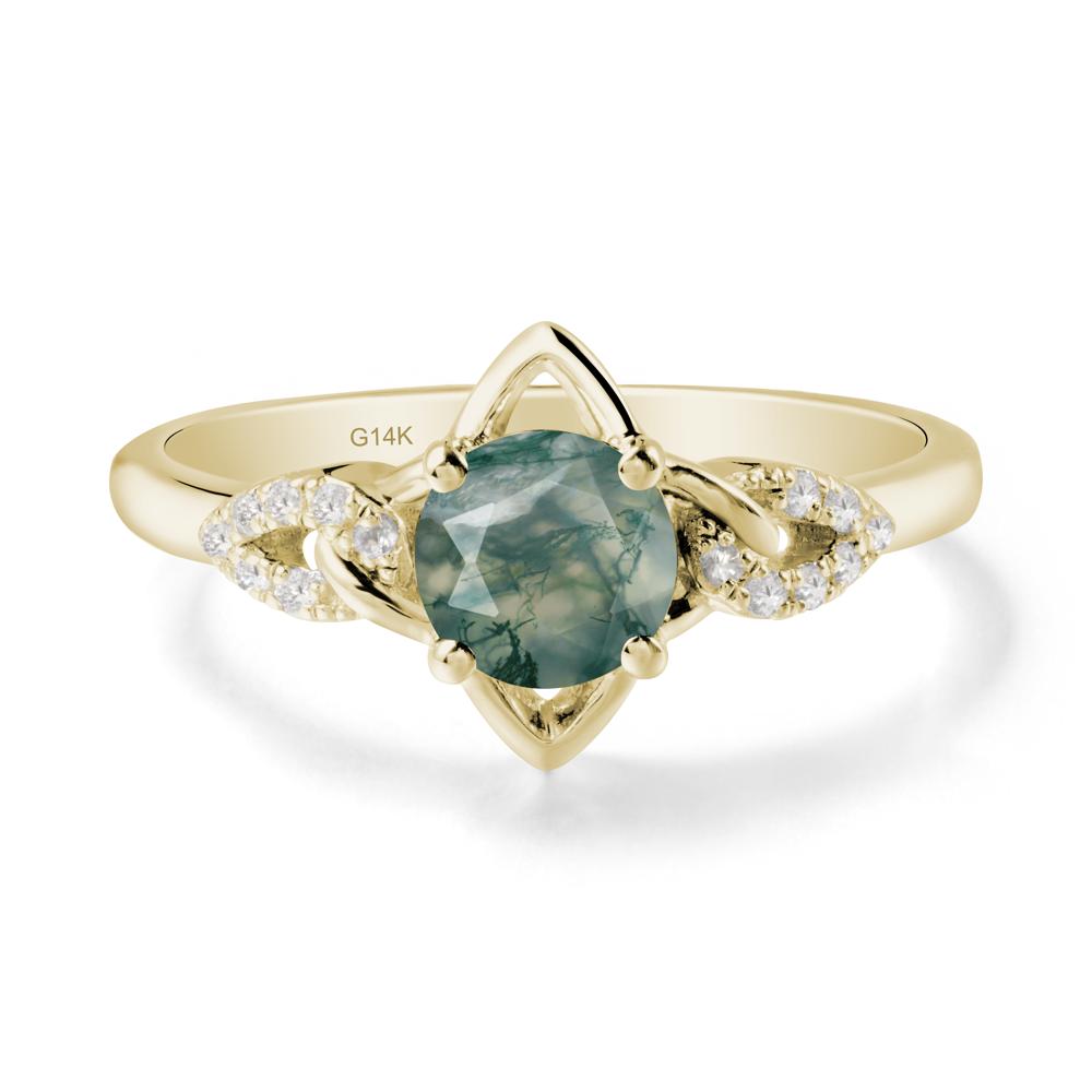 Round Moss Agate Ring with Celtic Knot - LUO Jewelry #metal_14k yellow gold